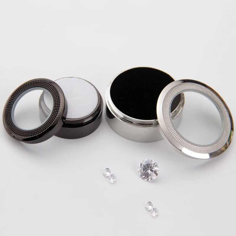 High Scale Large Metal Diamond Glasses Display Box Black Loose Gemstone Jewelry Container Modern 4*4*17cm