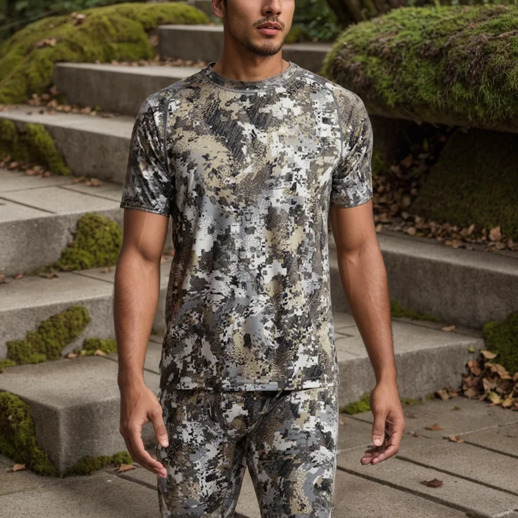 Men's Core Lightweight Crew Quick Dry Printed Camo Short Sleeve T-shirt Summer Fishing Hunting Wear