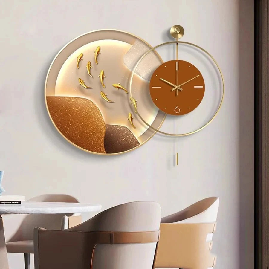 Living Room Wall Clock Circle Family Decorative Painting With Clock Wall Art Modern Clock Decorative Painting