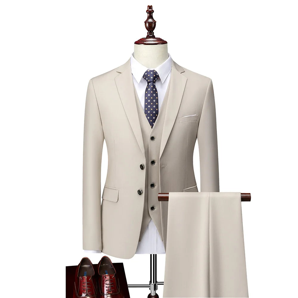 Beige 2 Button Business Blazers/best Wedding Groom's Three-piece Suit Casual  Tuxedo EUR US Size XS-3XL (Jackets+Vest+Pants)