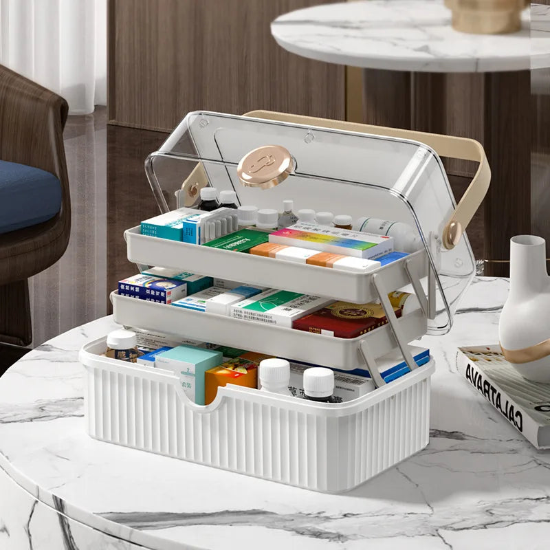 Family Medicine Pill  Car Survival Camping  Chest Compartments Storage Care Medical First Aid Box
