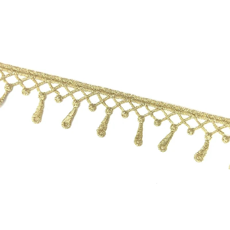 Hot Selling 3.3cm Golden Guipure Embroidery Fringe Lace Trimming Tassels Polyester Mesh Fabric for Women's Clothing Dresses J
