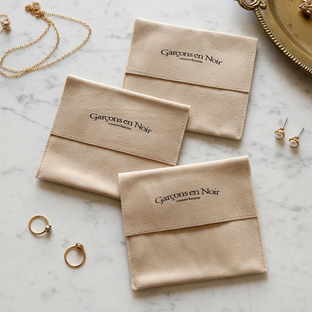 Custom Logo Flannel Envelope Makeup Remover Packing Pouch Luxury Velvet Flap Jewelry Gift Bags