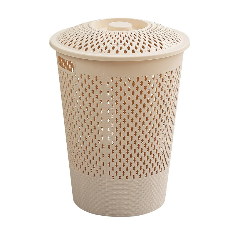 New Style Reusable PP Plastic Laundry Basket with Hollow Out Design Lid for Dirty Clothes and Toy Storage
