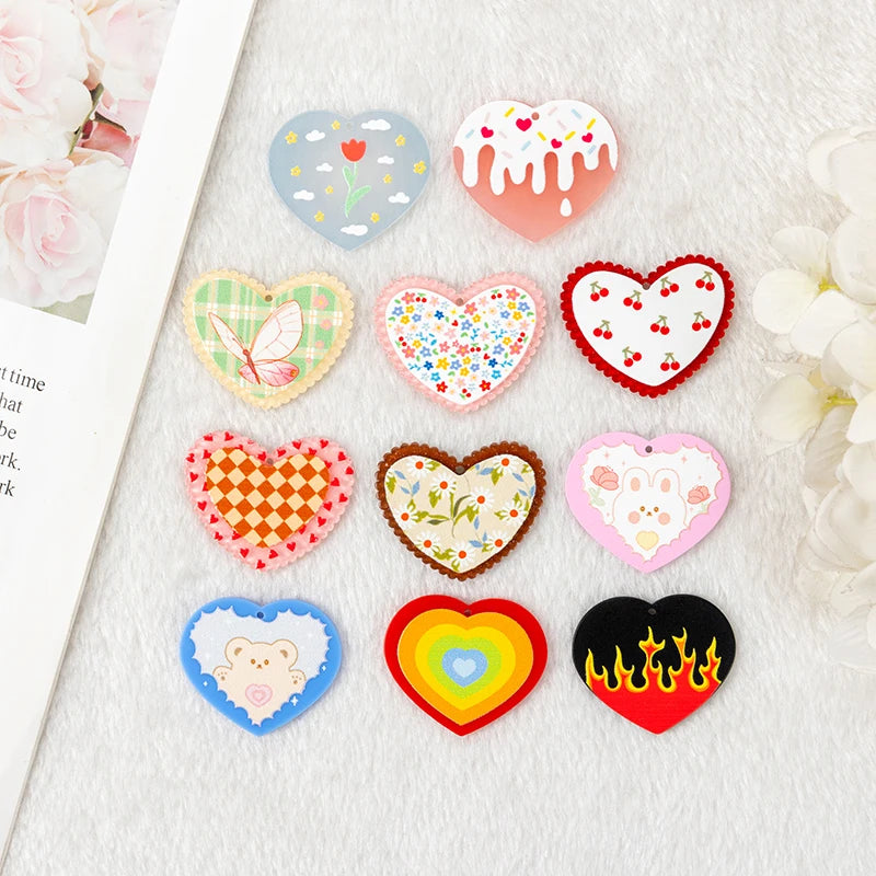 Acrylic Heart Charms Cute Flower Cherry Rabbit Pendant for Earring Keychain Necklace Diy Making
