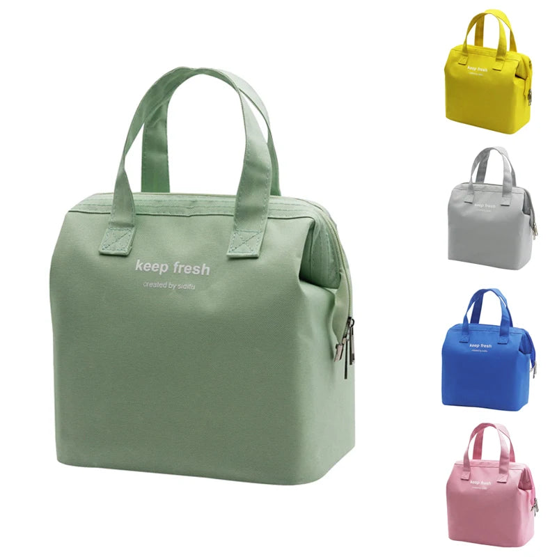 Qetesh Lunch Bag Customization Portable Cute Fashion Design Insulated Water-resistant Solid Color Picnic Cooler Bag