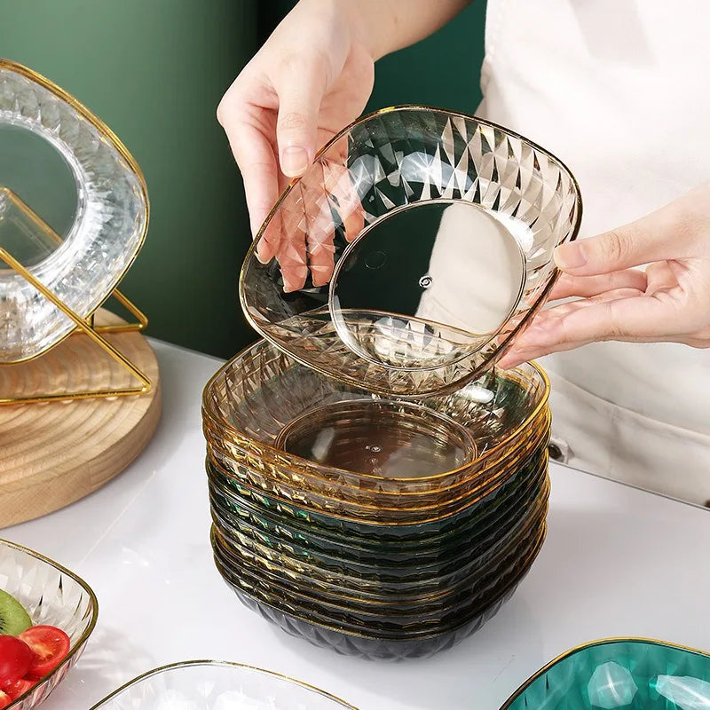 4pcs/ Set Food-grade Transparent Plastic Food Storage Tray Snack Fruit Dining Table Plate Cake Dessert Plates
