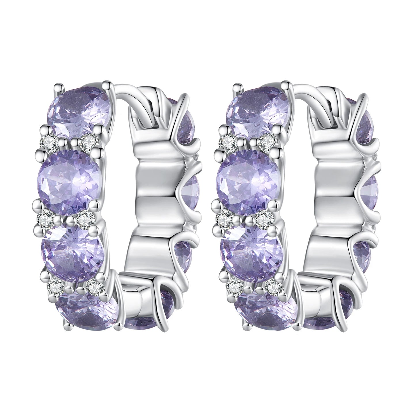 925 Sterling Silver Purple Zircon Ear Buckles Sparkle CZ Fashion Hoop Earrings for Women Birthday Gift Fine Jewelry BSE749