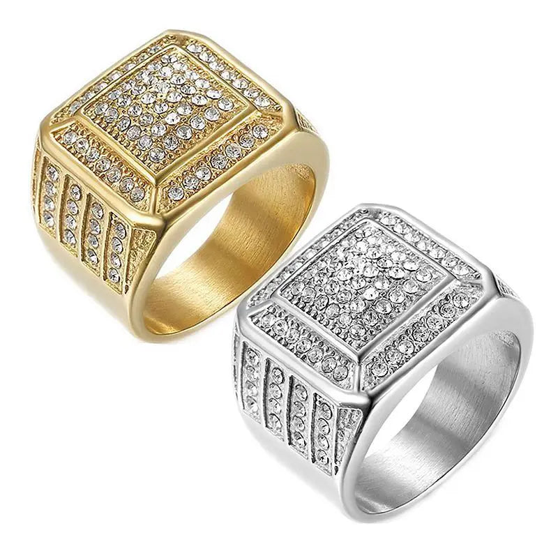 Hip Hop Party Men's Ring Stainless Steel Vacuum Gold Plated With Zircon Classic Style for Gift