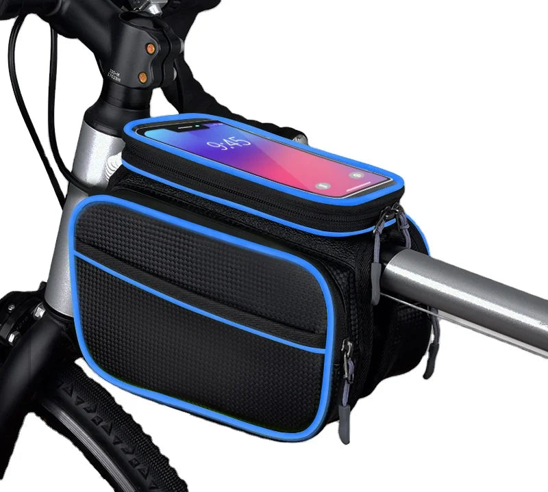 Large Capacity Waterproof Removable Bicycle Front Tube Bag with Touch Screen for Cycling Bike Frame Storage Solution