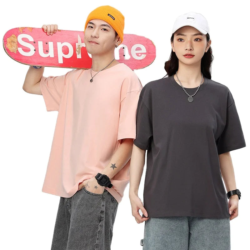 Wholesale Custom 280gsm 100% Cotton Heavyweight Oversized Tee Shirt Vintage Round Neck Tshirt Black Plain T Shirt for Men