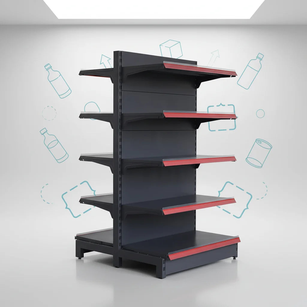 Gray Metallic Single Sided Heavy Duty Solid Shelf Supermarket/Grocery Store Display Rack Epoxy Powder Coating Freestanding Ea