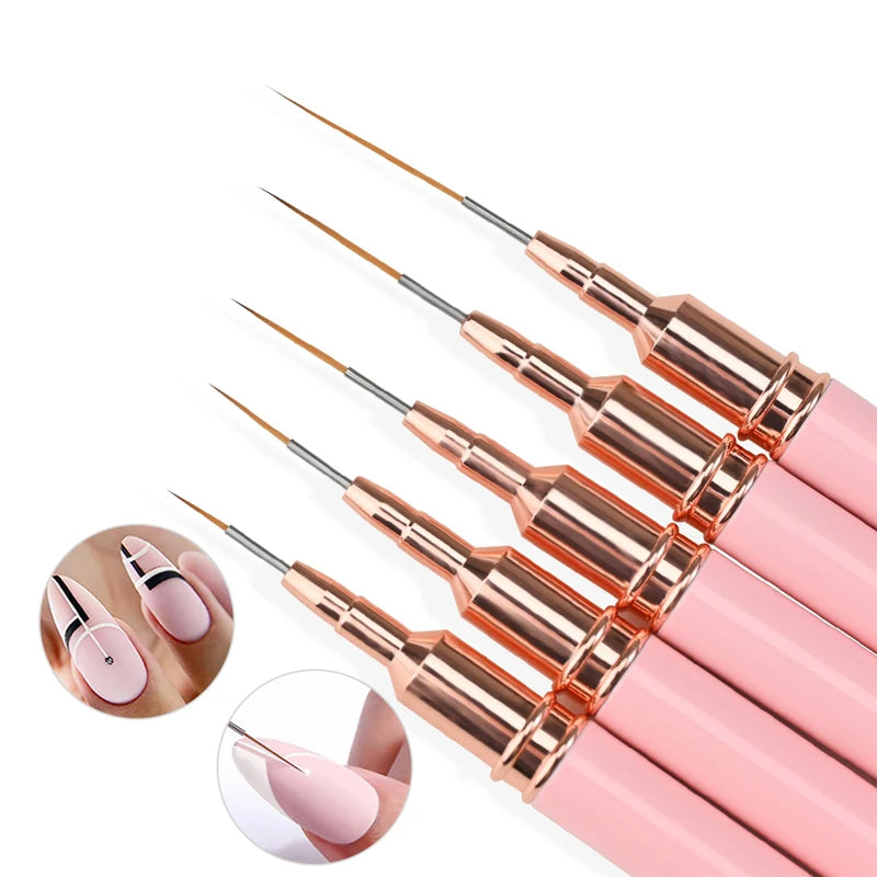 5 Pcs Nail Art Liner Brushes Set Elongated Lines Striping Drawing UV Gel Painting Nail Design Pen Professional Manicure Tool