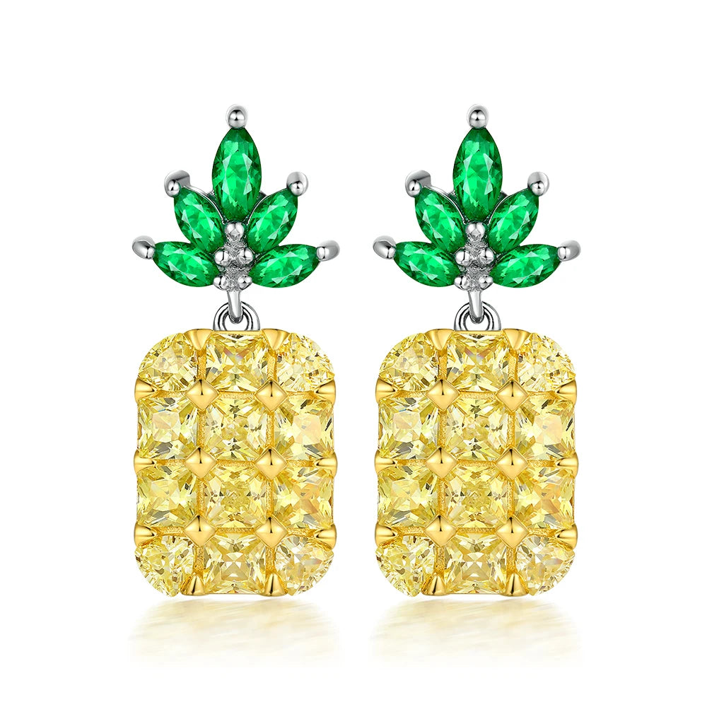 Sun Star Dainty Charm Jewelry Rhodium Plated 925 Sterling Silver Yellow Zurcin Pineapple Earrings for Women Ladies Girls