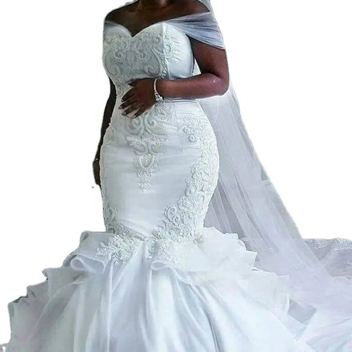 AL1289 Wholesale 2022 New African Mermaid Train Wedding Dress One Shoulder Vintage Lace Large Train Bridal Main Wedding Dress