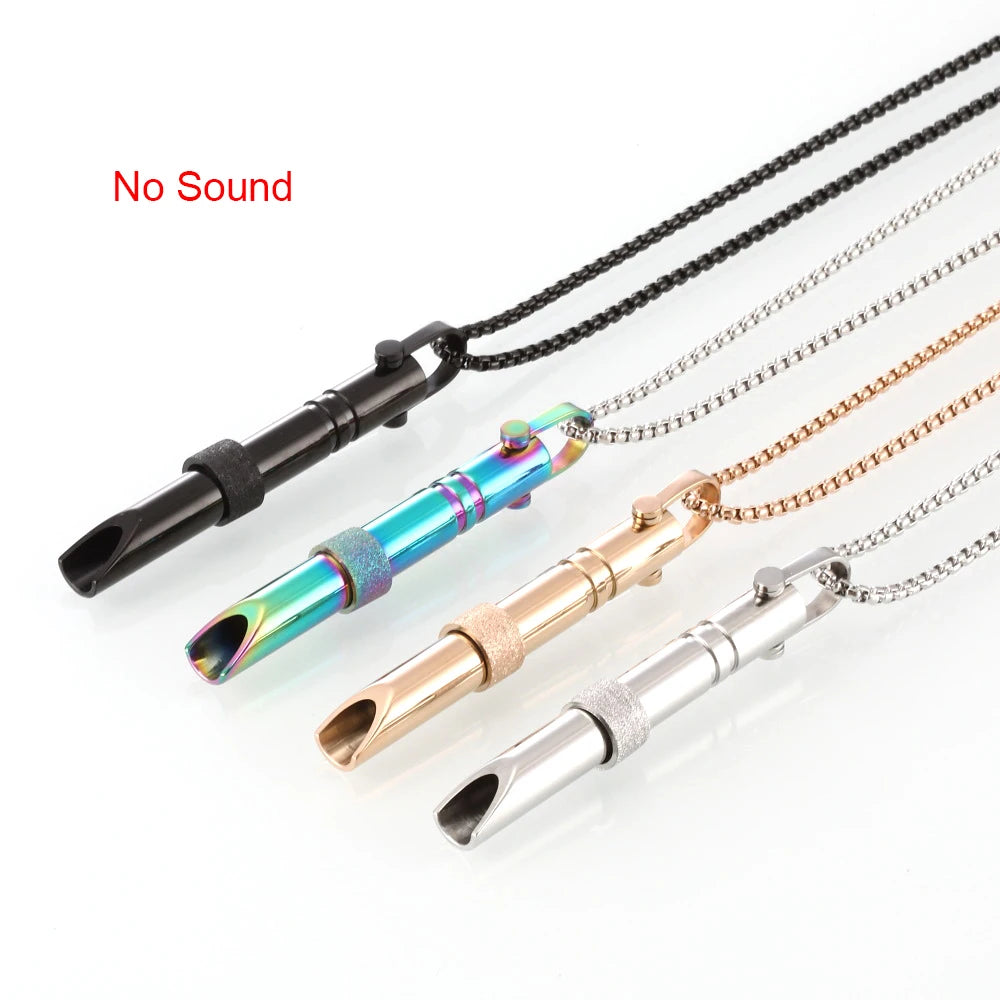 Trendy Stainless Steel Whistle Pendant Necklace Meditation Relieves Pressure Breathing for Wedding Party Engagement Gift Idea