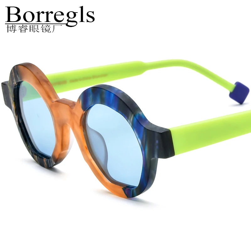 Borregls Matte Acetate Multicolor Polarized Sunglasses Women New Brand Designer Vintage Oversize Big Round Sun Glasses 19355T