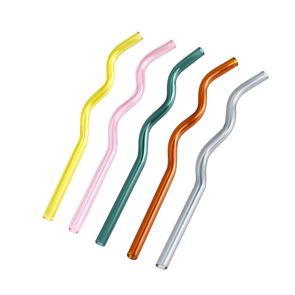 Wave Glass Straws Bulk Transparent Colorful Reusable Beverage Straws Environmentally Friendly Borosilicate Glass Clear 8mm