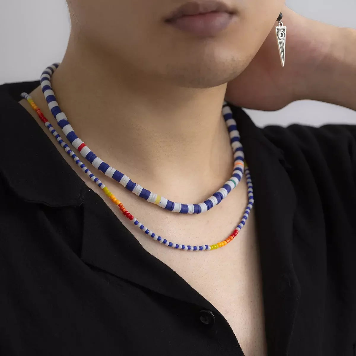 SHIXIN Trendy Necklace Rock Bohemian Multicolored Polymer Clay Miniature Rice Bead Necklace Hiphop Double Layered Collar for 