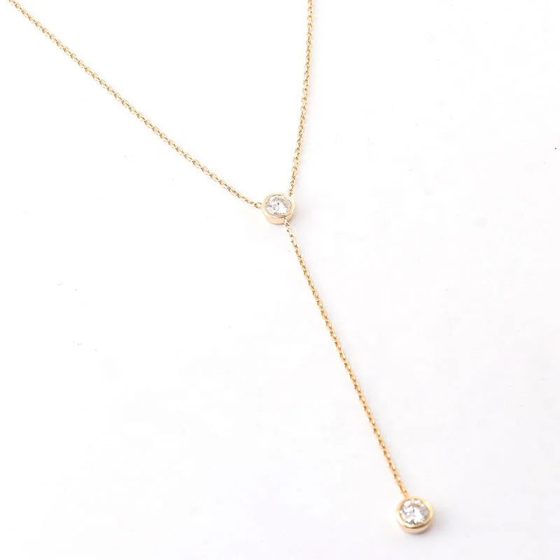 Permanent Jewelry Necklace 18k Gold Plated Dainty Dainty Cubic Zirconia Y Stainless Steel Bezel Lariat Necklaces