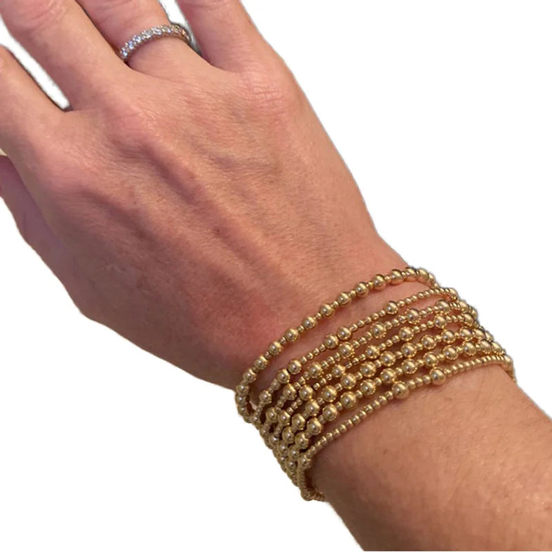 Custom Men's and Women's Fashion Bracelet with 2mm and 4mm Gold Stainless Steel Beads Pearl Bangles for Everyday Wear