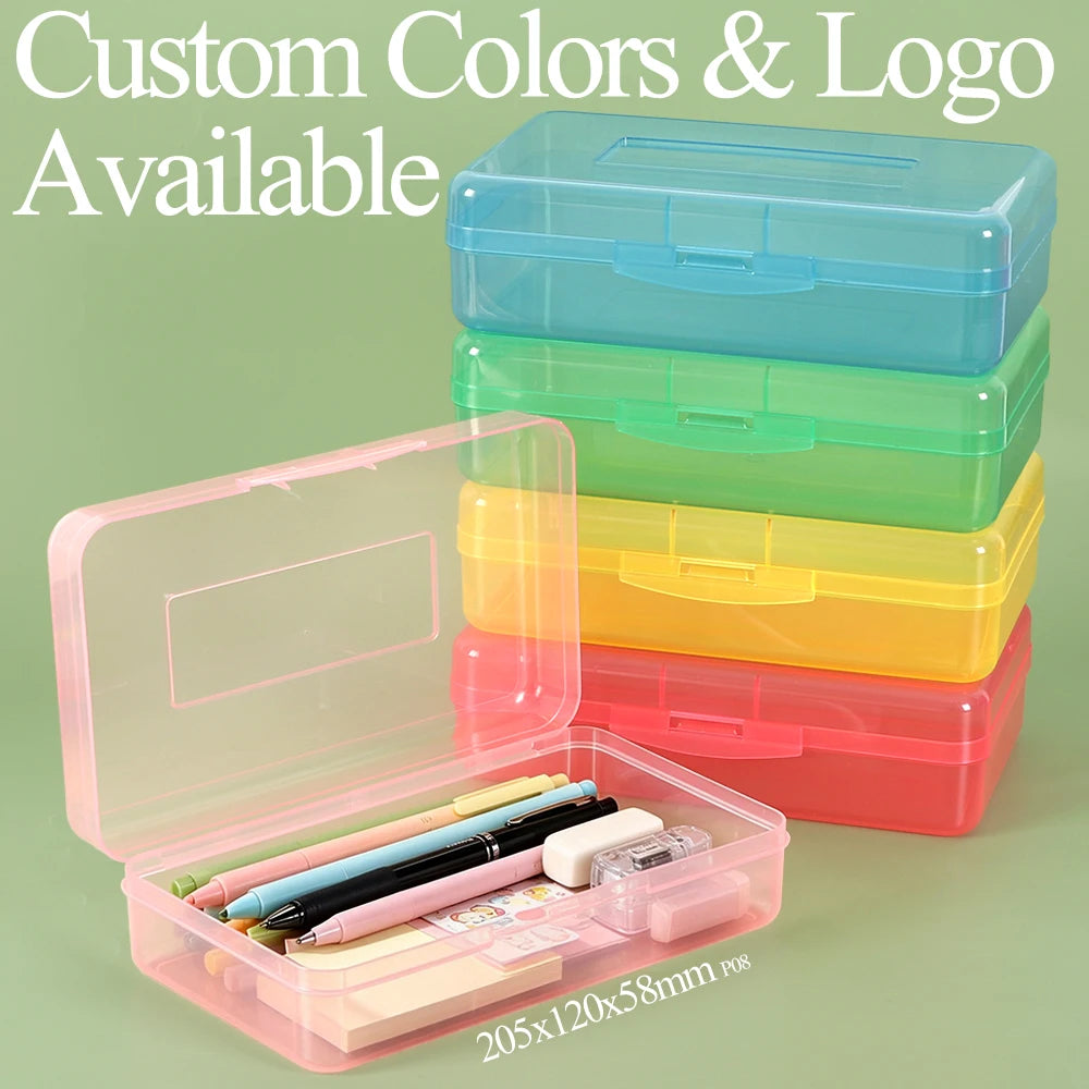 YUZMEI Plastic Large Pencil Box 205x120x58mm Pencil Case Crayon Box School Pencil Case with Snap-tight Lid Storage Organizer