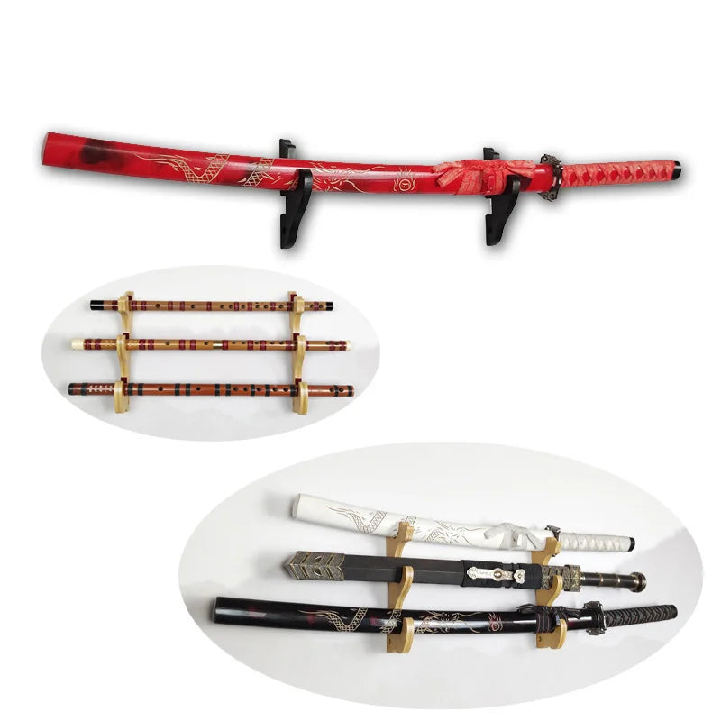 Wholesale Disconnect-type  Multi-storey Wall-Mounted Swords Display Rack Wood Bamboo Katana Sword Holder Stand