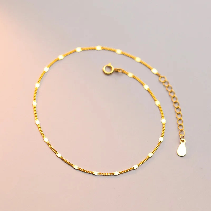 925 Sterling Silver Anklets Chain Anklets for Women 18k Gold Jewelry Summer 2024