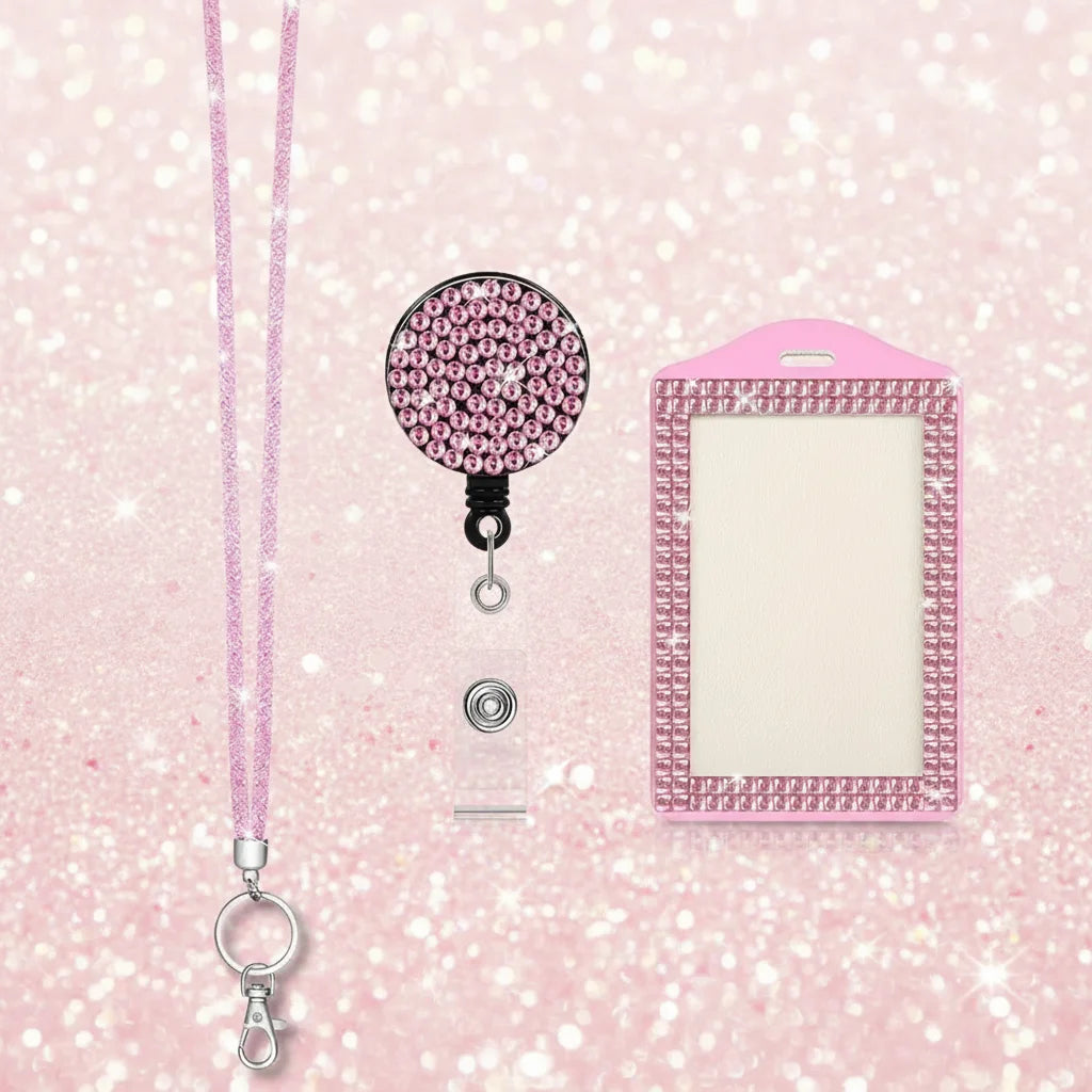 Hot Sale Fashionable Rhinestone Lanyard  for Women Retractable ID and Key Holder with Sparkly Crystal Design Durable Metal Cl