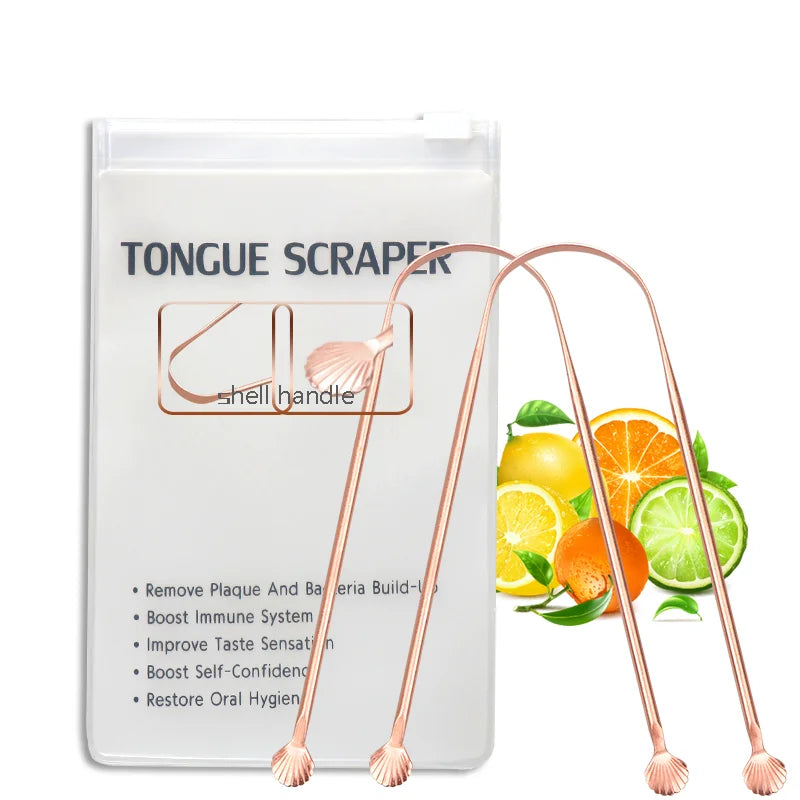 Gratte Langue Wholesale Eco Friendly Hygiene Sea Shell Tongue Scrapper Custom 100% Pure Copper Tongue Cleaner Scraper for Adu