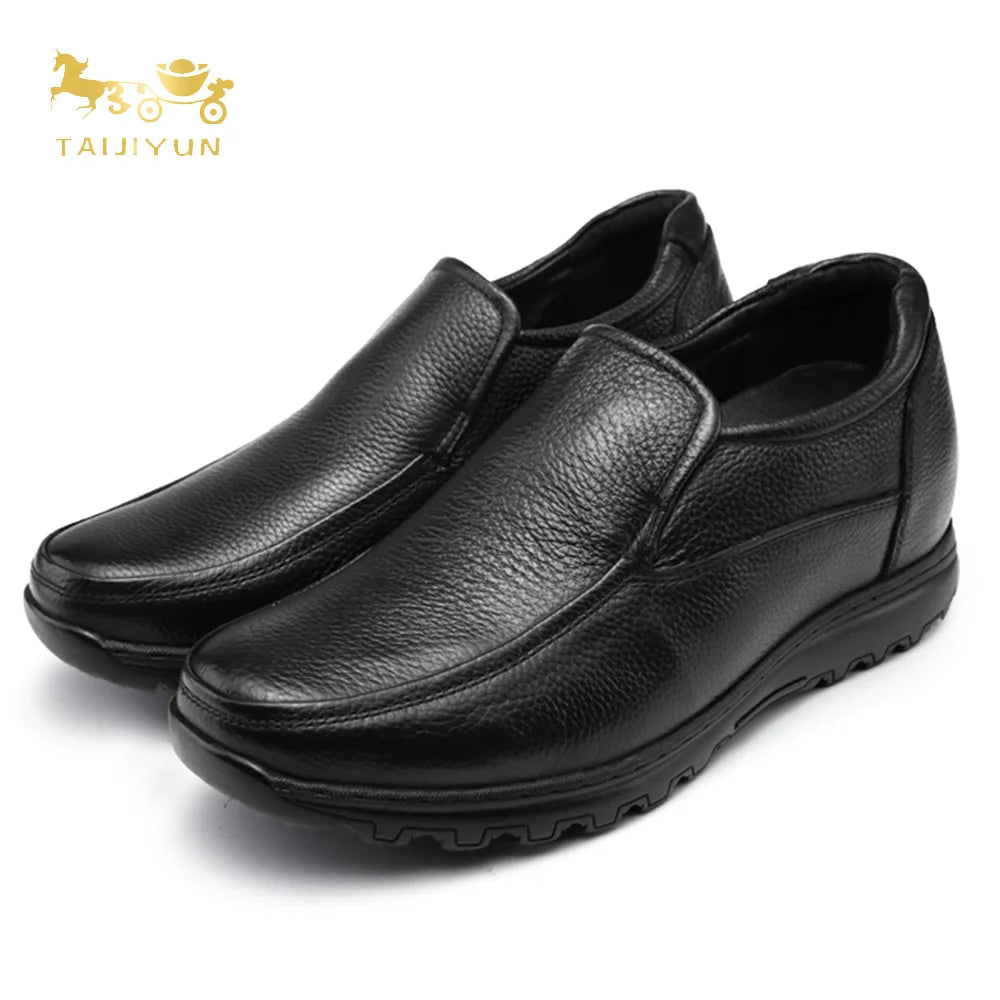 Wholesale TAIJIHUO Men's Casual Breathable Genuine Leather Square Toe Shoes 2.8-Inch Height Increasing Hidden Elevator Spring