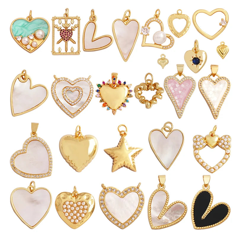 Classics Love Heart Star Zircon Focal Charm PendantCreative Shell Pearl 18K Gold Plated Jewelry Accessories Supplies M41