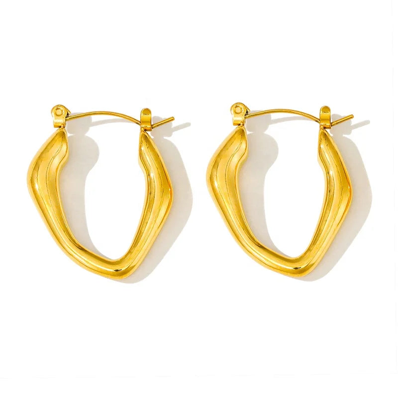 Bijoux En Acier Inoxydable Minimalist Stainless Steel Jewelry Geometric Irregular Statement Hoop Earrings