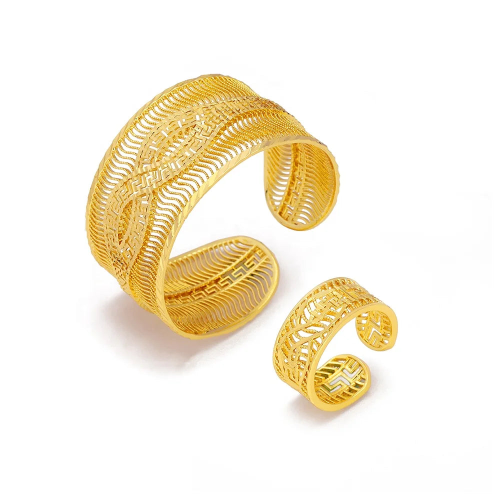 JXX 24k Gold Plated Brass Dubai Jewelry Sets Jewellery Accessories Indian Cheap Ladies Jewellery Sets Women Bangle and Ring