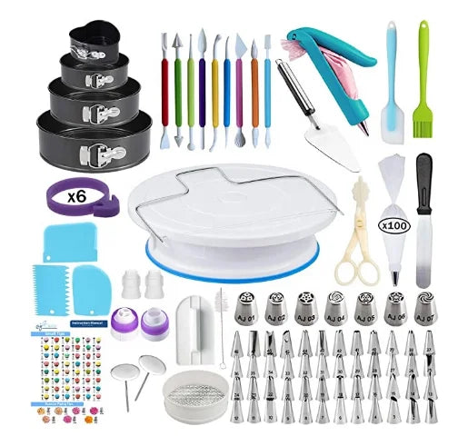 Customizable Cake Decoration Pan Set Tools Kit Baking Decor Accessories Tools with Cake Turntable Nozzles Tips