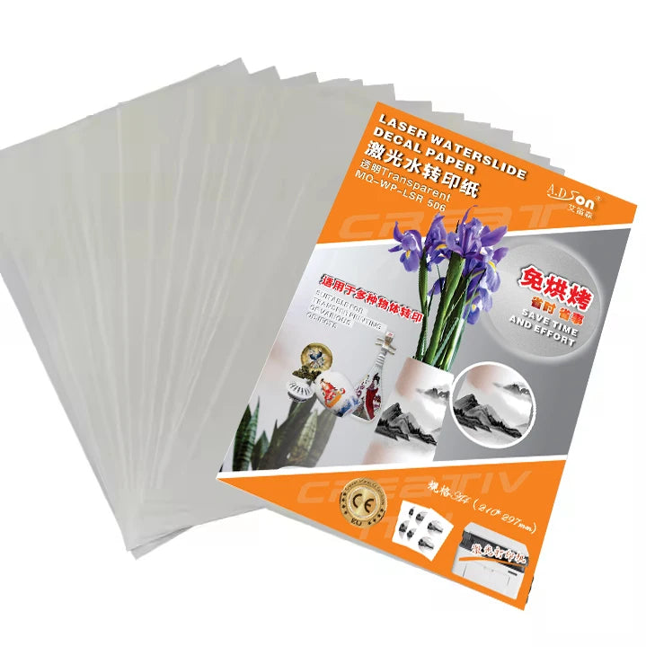 20-Sheet Clear Waterslide Decal Paper Laser Printer Compatible Personalized Water Slide Transfer DIY Printable White Paper A2