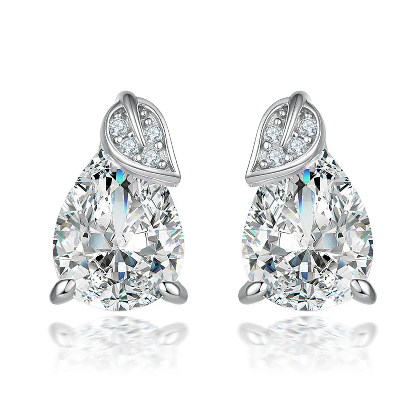 Fashion Jewelry  925 Silver Earrings Delicate Leaf-Shaped Zircon Earrings for Women