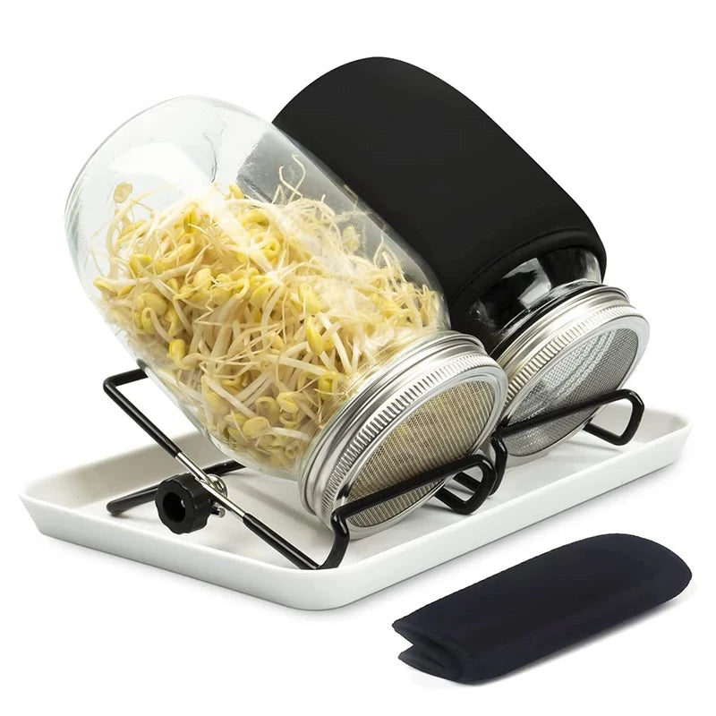 Wholesale Mason Jar Sprouting Kit Glass Drip Tray Stainless Steel Sprout Lids Stand Wide Mouth Quart Sprouting Jars