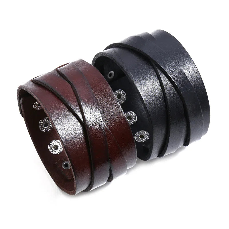 Vintage Genuine Leather Bracelet for Men - Creative and Minimalist Punk Style Leather Wristband
