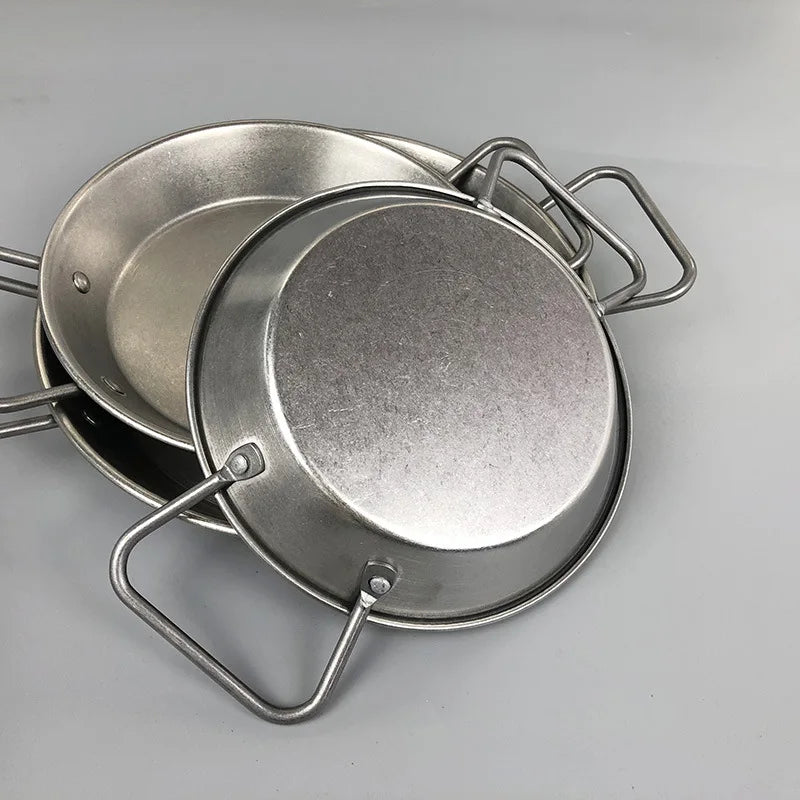 Retro Stainless Steel Food Storage Pot with Handle Seafood Plates Serving Dishes Restaurant Plate Kitchen Organizer Tableware