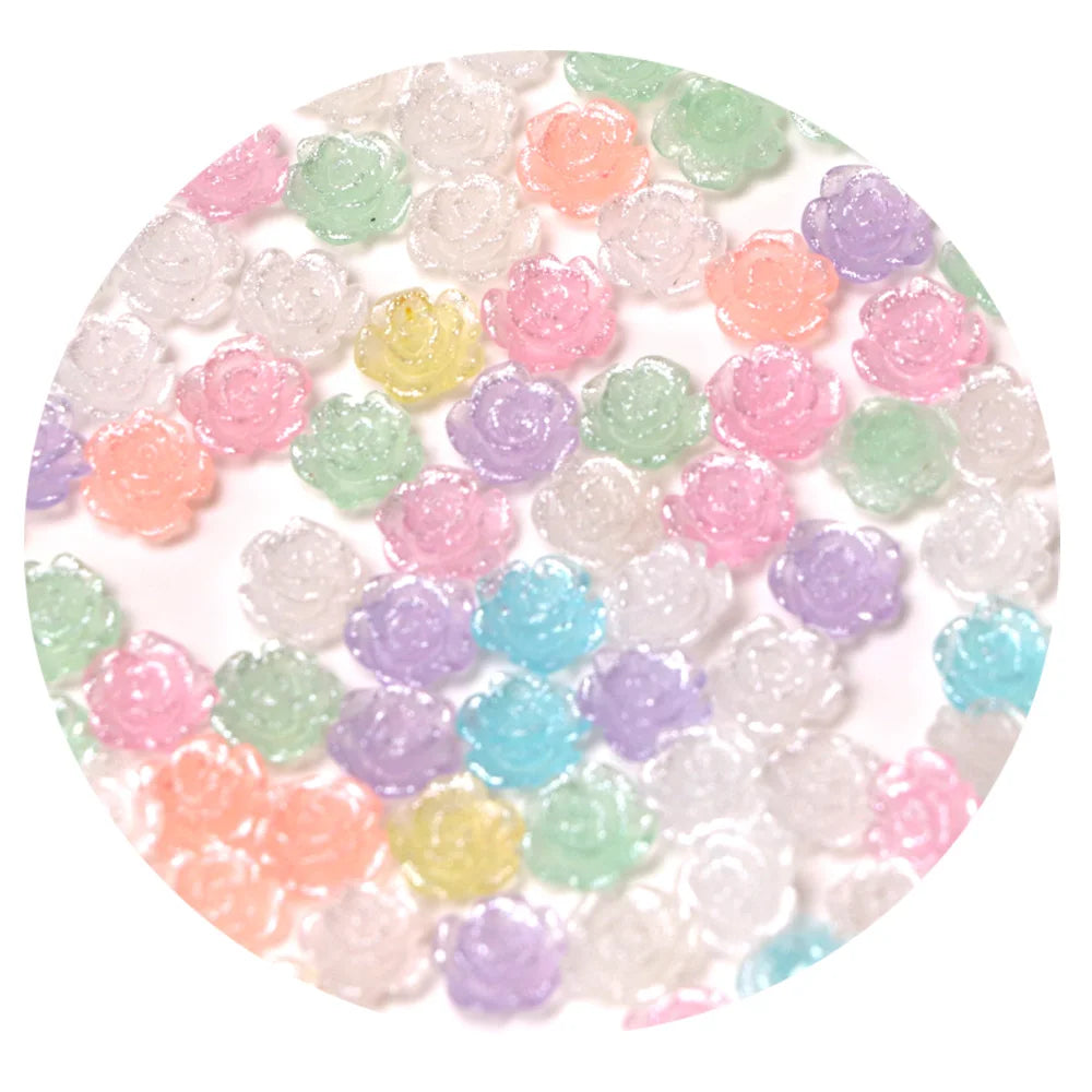 Beautiful Flower Resin Cabochon Beads Colorful Kawaii Miniature Rose Flower for Nail Art Sticker Beads Jewelry