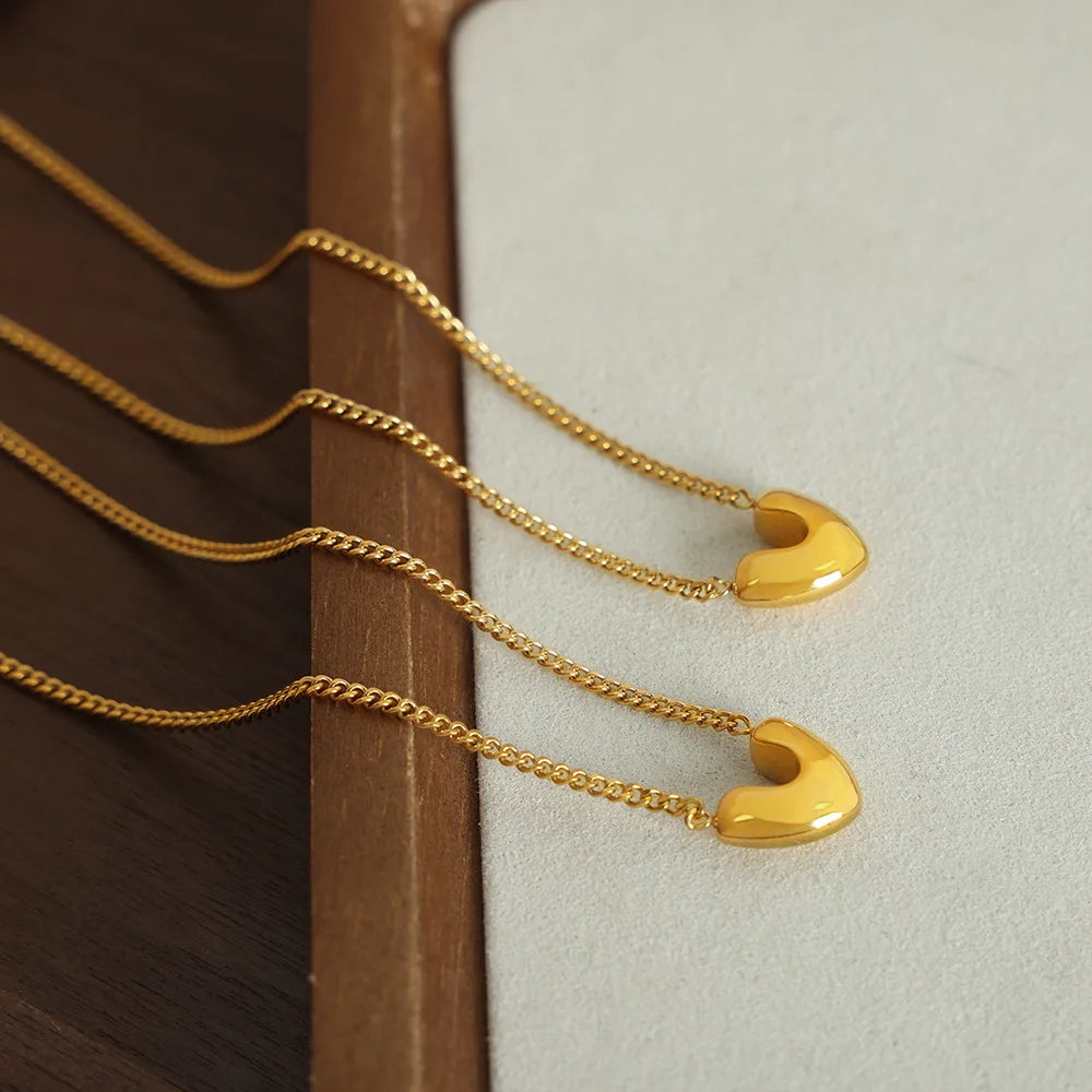 Chic Waterproof Commuter Jewelry V Shape Pendant Necklace Non Tarnish Stainless Steel Gold Plated Heart Necklace Colliers Fem