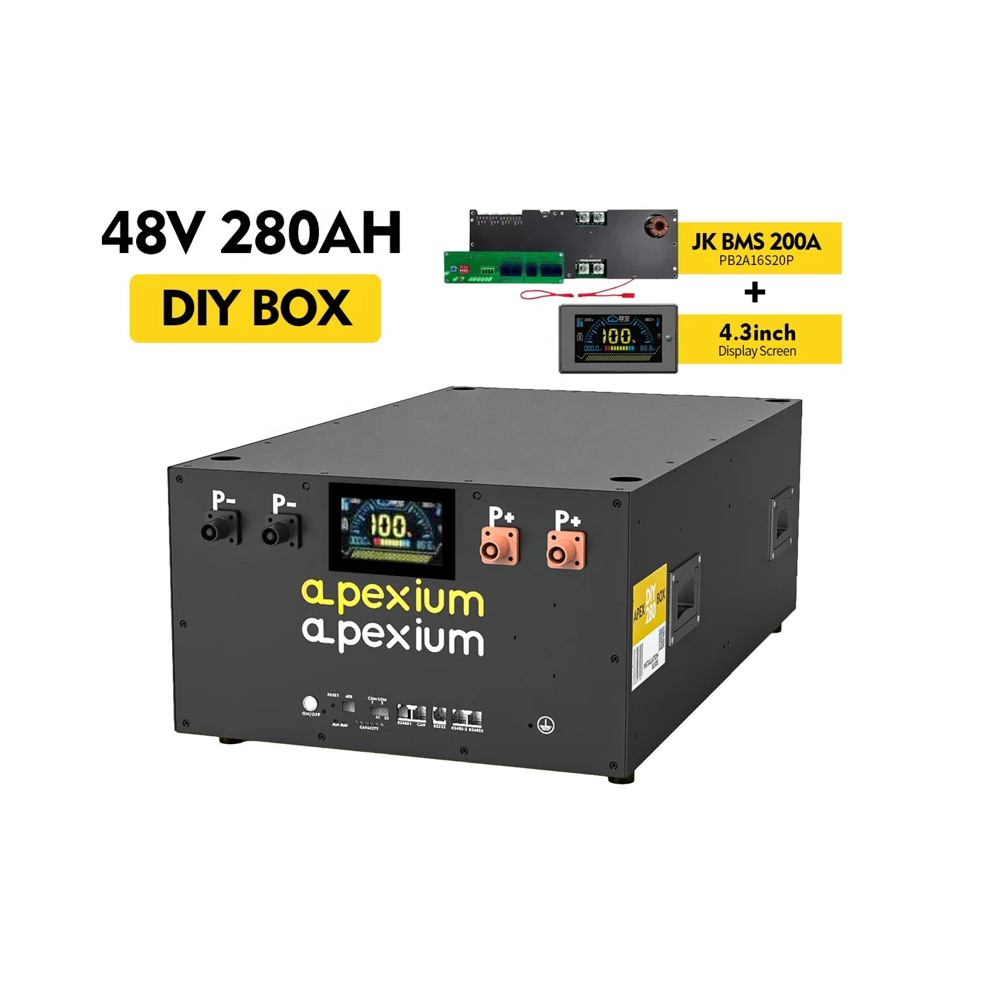 Apexium 48V200A JK BMS DIY Box Metal Shell Empty Case 16s 48v 280ah Lifepo4 Cells Battery Box JK BMS Box With Touch Screen