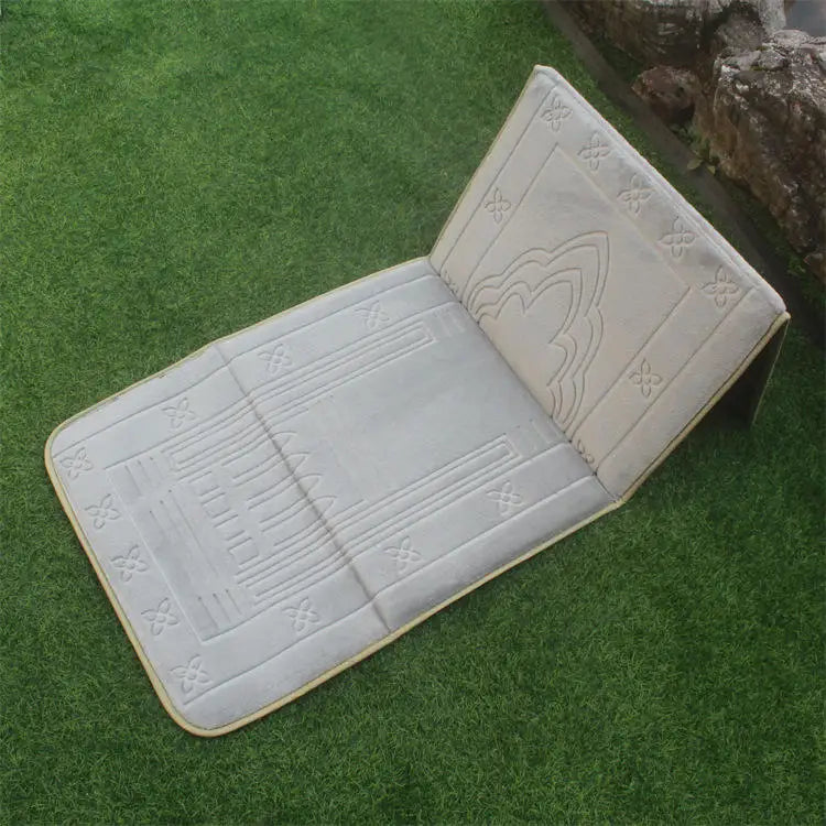 Portable Foldable Square Woven Muslim Prayer Mat with Backrest Anti-Slip Thick for Home & Pilgrimage Use Modern Style