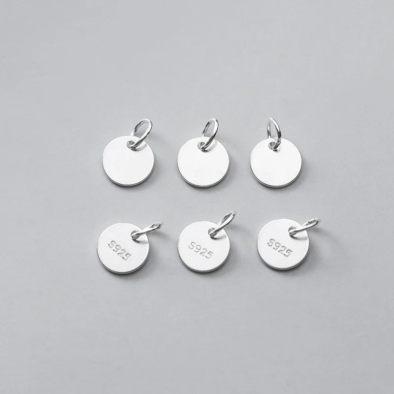 925 Sterling Silver Sheet Round Card Charm Bracelet Pendant DIY Jewelry Accessories Handmade Charms for Jewelry Making Wholes
