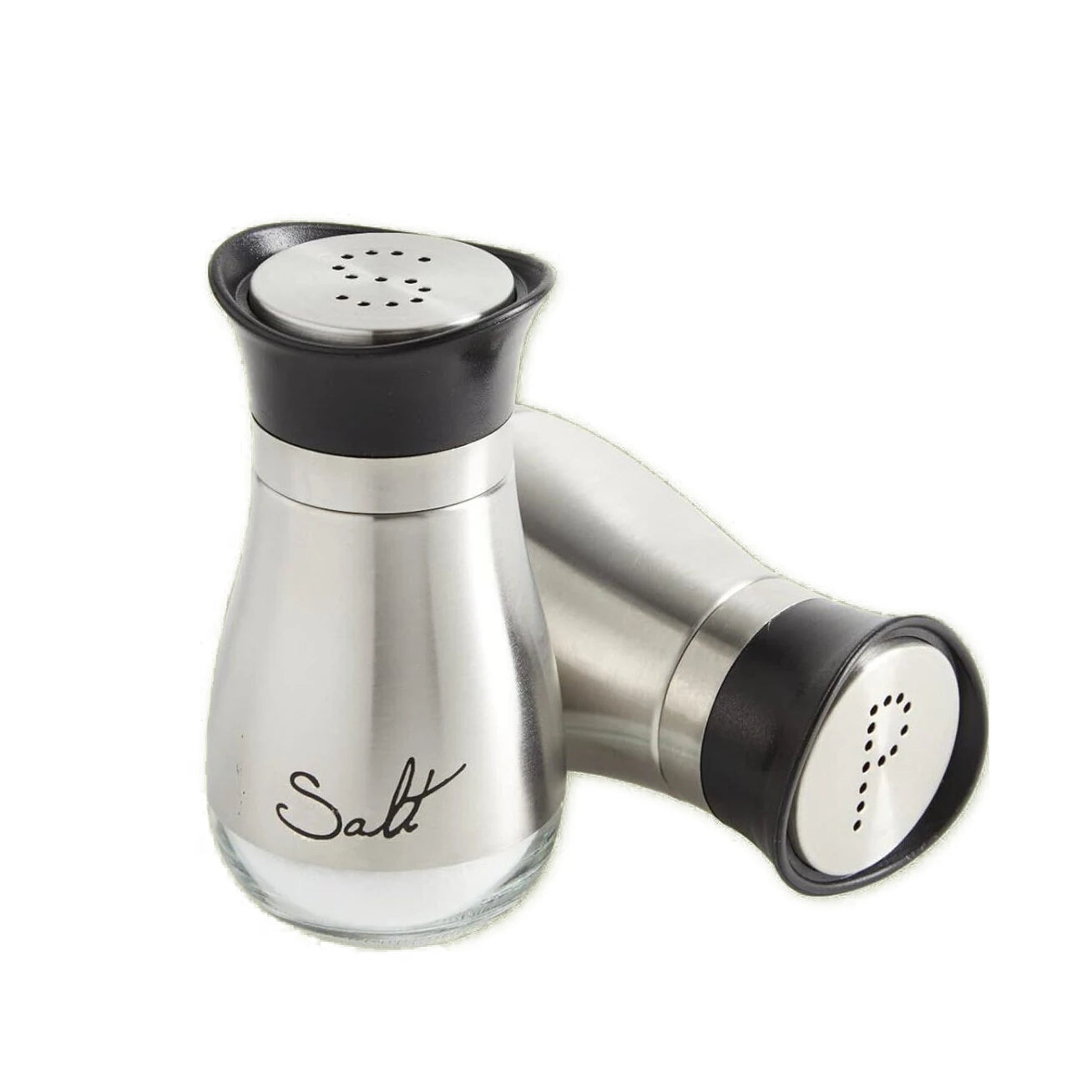 Salt Pepper Shaker with Stainless Steel Lid Salt and Pepper Shakers Set Glass Bottom for Kitchen Cooking Table RV CampBbq