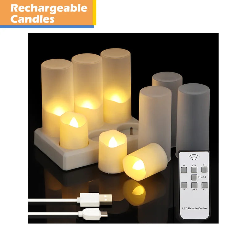 Wholesale 6 Pack LED Tea Light Candles with Remote Timer Rechargeable Candles with Charging Station for Home Christmas