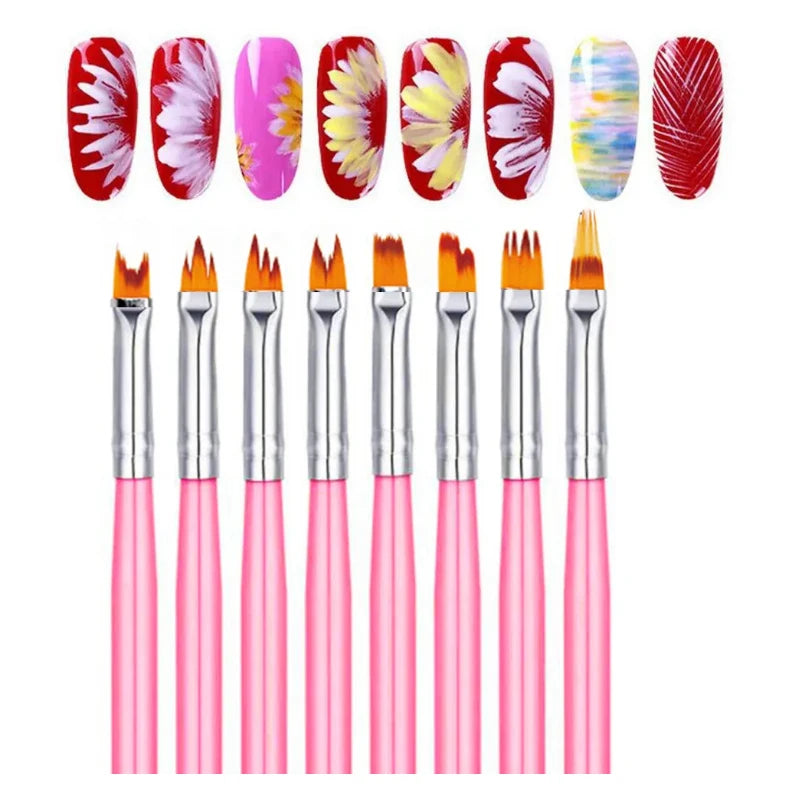 8Pcs Nail Art Petals Painting Pen Painting Drawing for Manicure Design Gel Brush Nail Art Brush French Pen Nail Art Tool