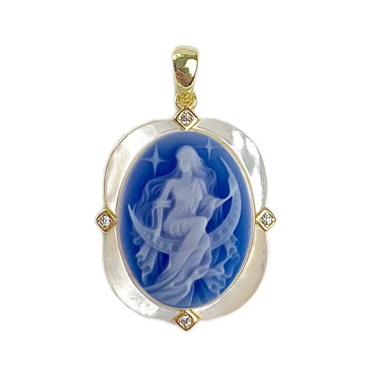 Cameo Factory's Dainty S925 Sterling Silver Heizun Jewelry White MOP Shell Moon Goodness Pendant Trendy Parties Engagements