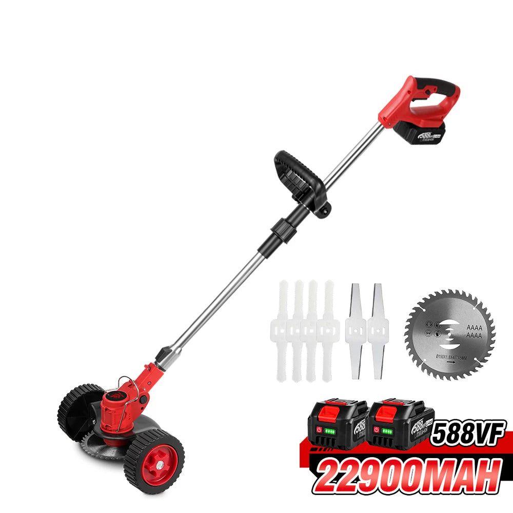 ONEVAN 2500W 20000RPM Cordless Grass Trimmer Electric Lawn Mower Adjustable Foldable DIY Garden Power Tools 21V Battery